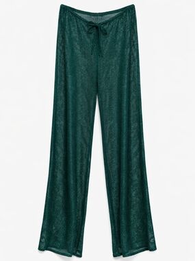 PQ Sparkly Sheer Mesh Pants Emerald Green Cover Up Wide Leg NWT M/L
